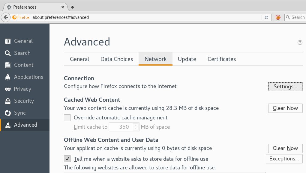 Enabling proxy settings in Firefox