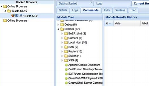 BeEF provides a GUI that allows you to easily control the target