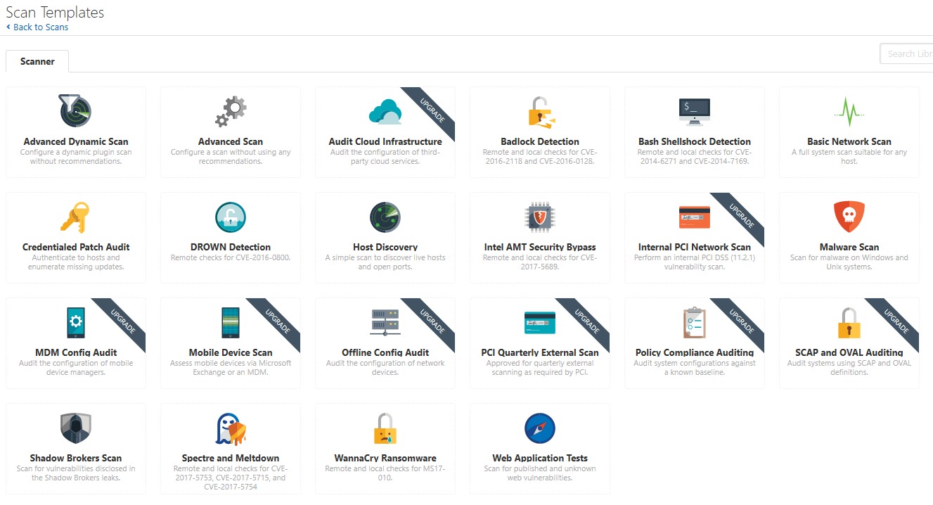  Listing of Scan Templates for Nessus 