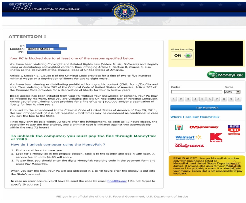  “FBI” Ransomware Example