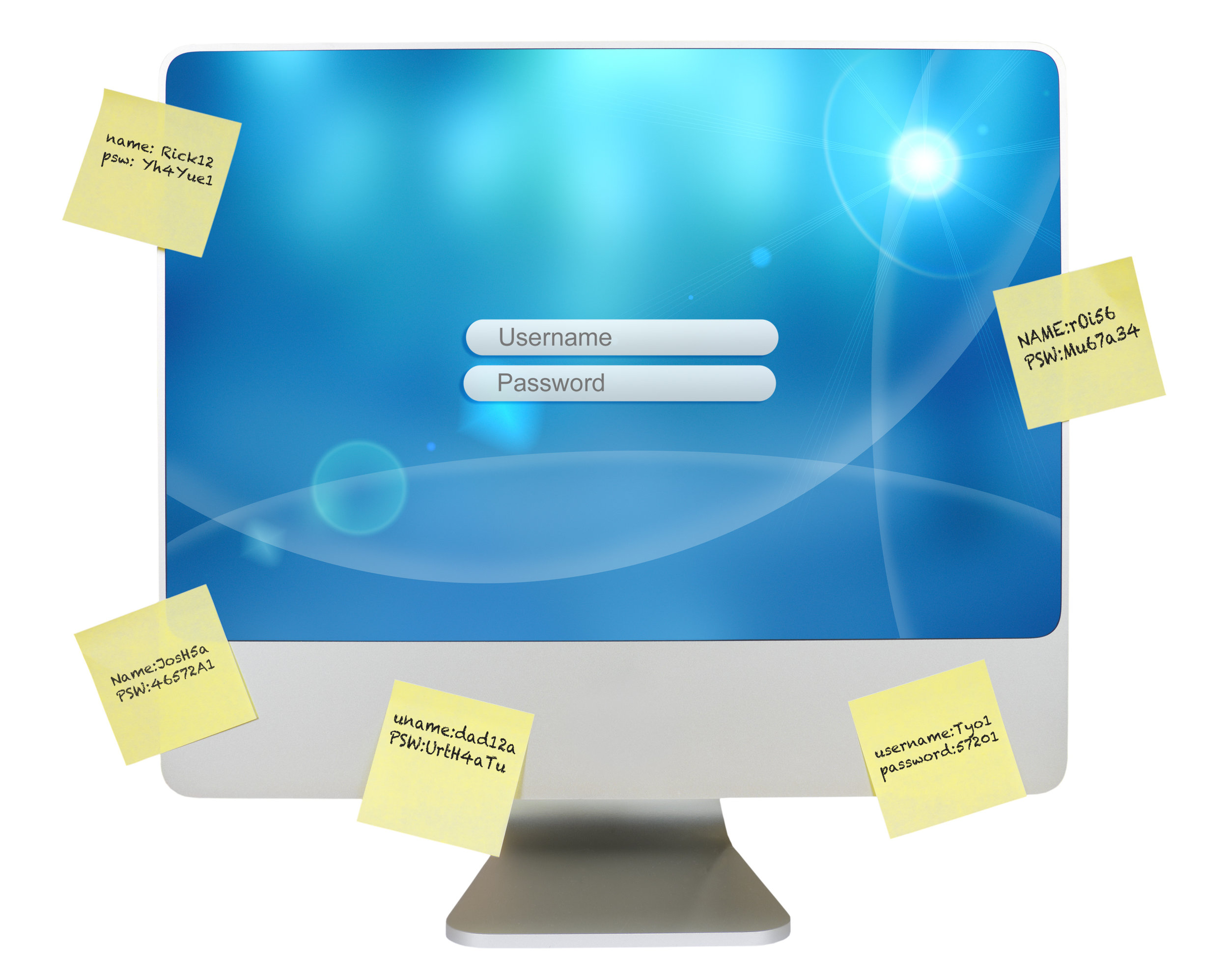  Don't write down passwords, especially on Post-It notes 