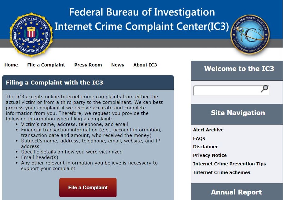  FBI Internet Crime Complaint Center (IC3). https://www.ic3.gov/default.aspx 